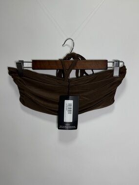 PrettyLittleThing Brown Ruched Bandeau Top